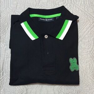 Psycho Bunny Black Polo Shirt with Green Accents